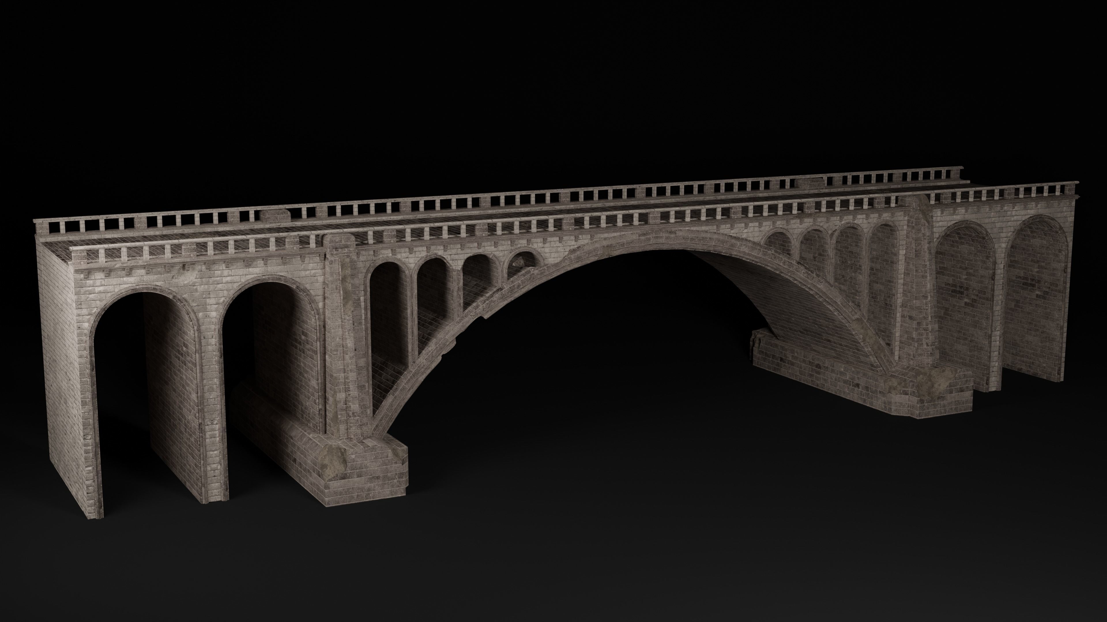 BRIDGE ROMAN GREEK ANCIENT ROAD RAIL TRACK OLD STONE COLLECTION Low-poly 3D model_5