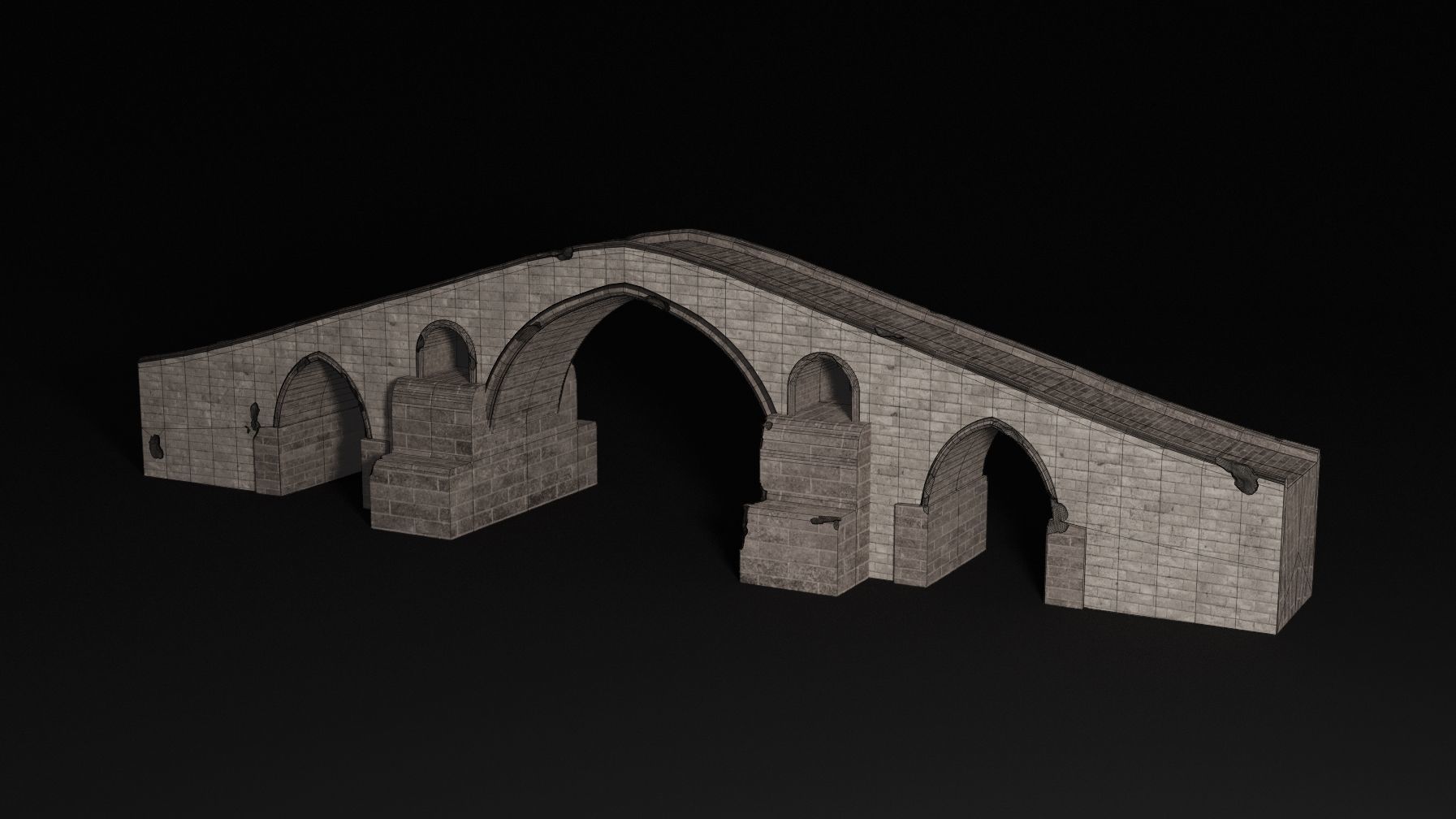 BRIDGE ROMAN GREEK ANCIENT ROAD RAIL TRACK OLD STONE COLLECTION Low-poly 3D model_19