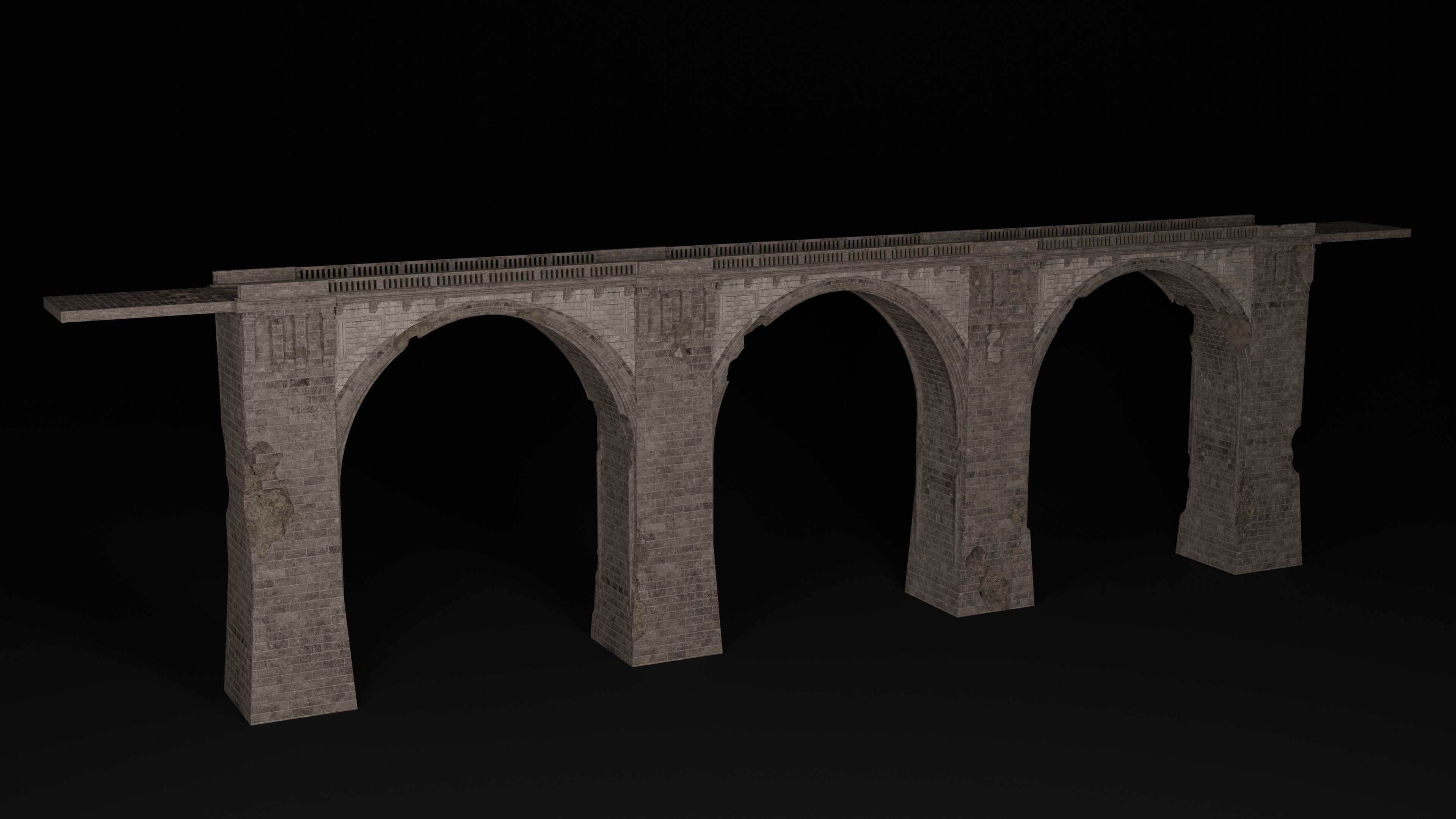 BRIDGE ROMAN GREEK ANCIENT ROAD RAIL TRACK OLD STONE COLLECTION Low-poly 3D model_8