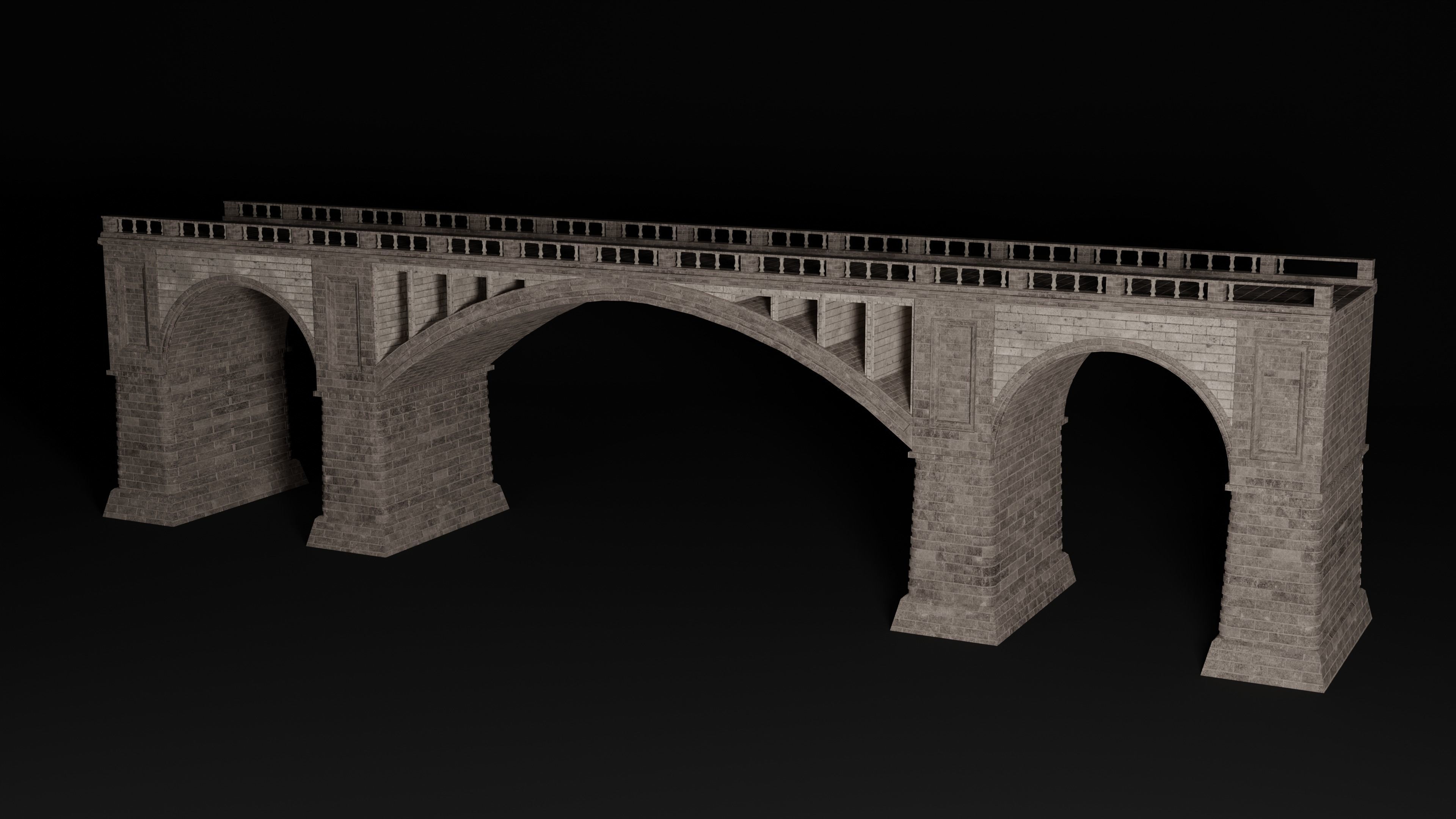 BRIDGE ROMAN GREEK ANCIENT ROAD RAIL TRACK OLD STONE COLLECTION Low-poly 3D model_15