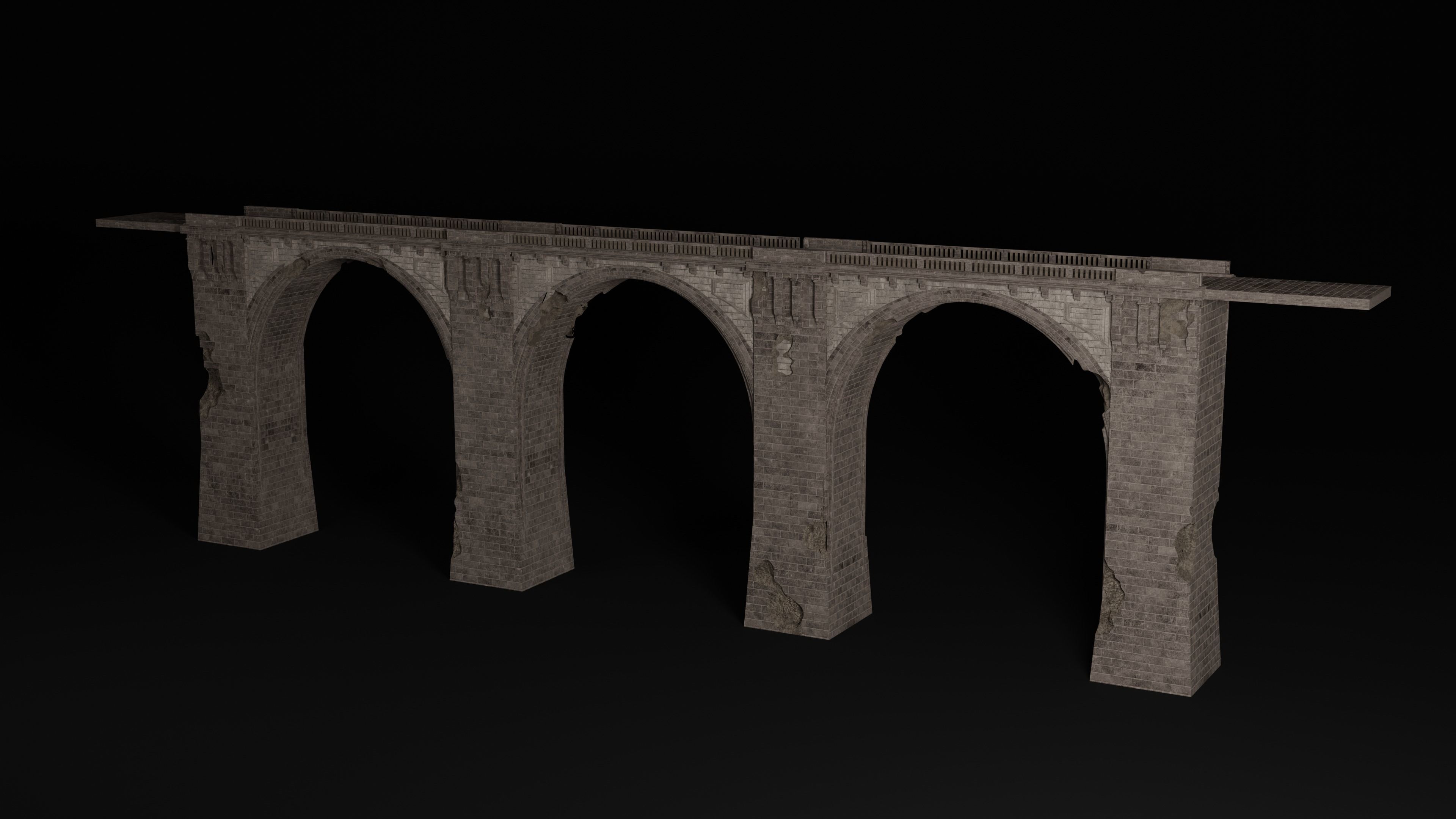 BRIDGE ROMAN GREEK ANCIENT ROAD RAIL TRACK OLD STONE COLLECTION Low-poly 3D model_9