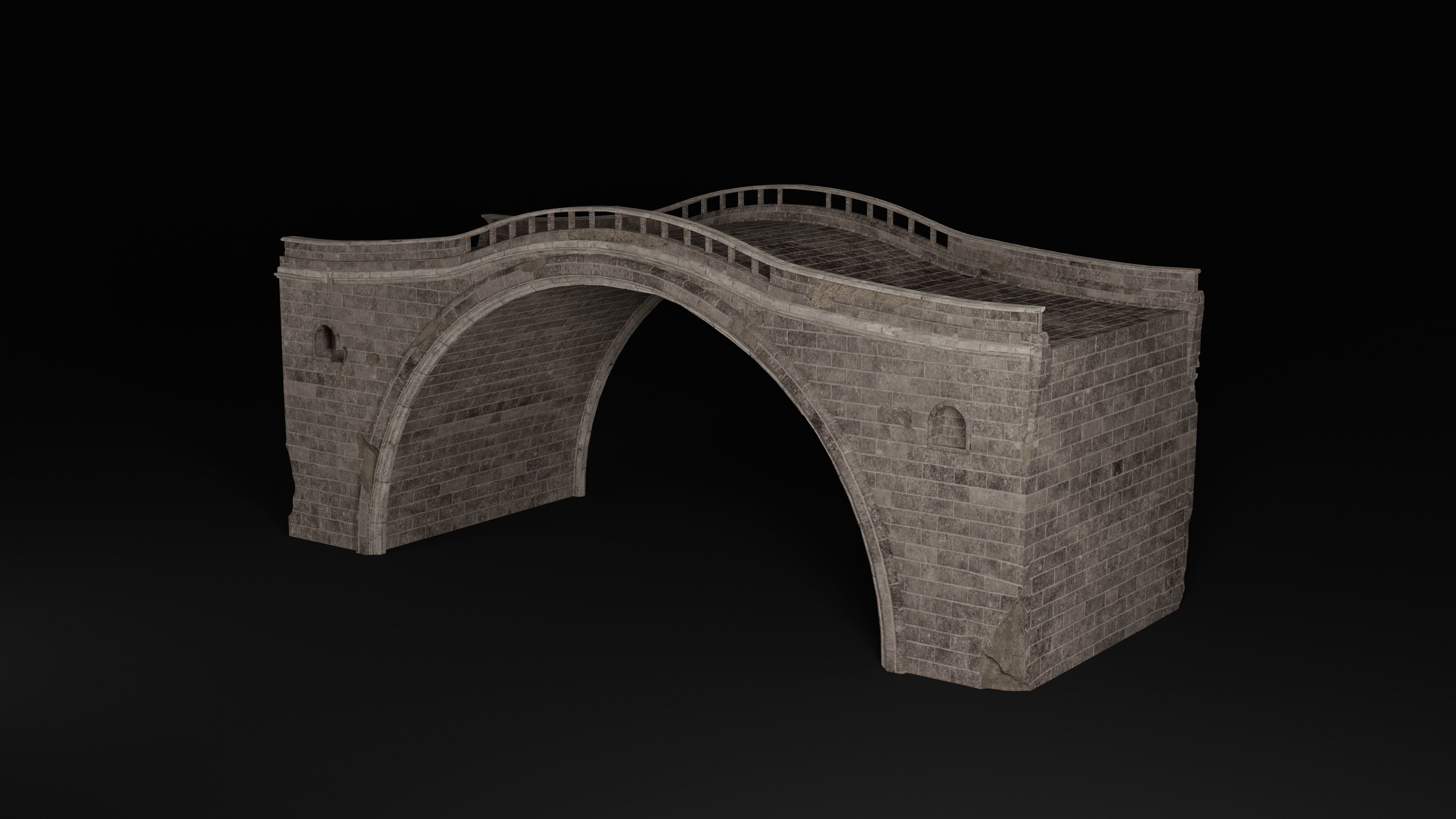 BRIDGE ROMAN GREEK ANCIENT ROAD RAIL TRACK OLD STONE COLLECTION Low-poly 3D model_2
