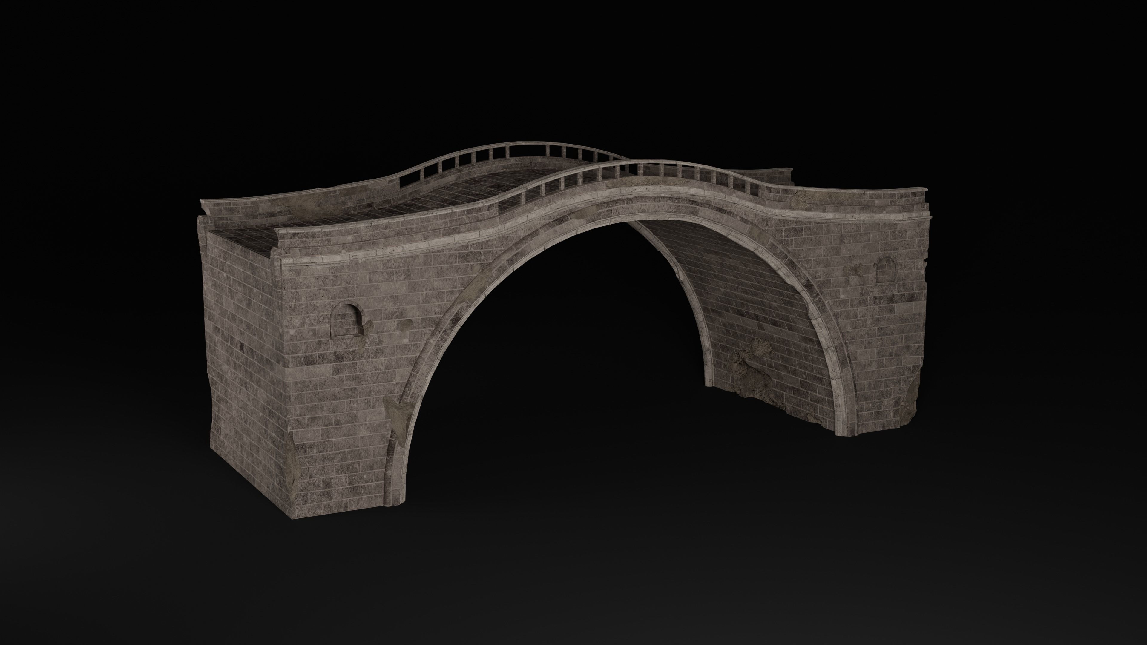 BRIDGE ROMAN GREEK ANCIENT ROAD RAIL TRACK OLD STONE COLLECTION Low-poly 3D model_3