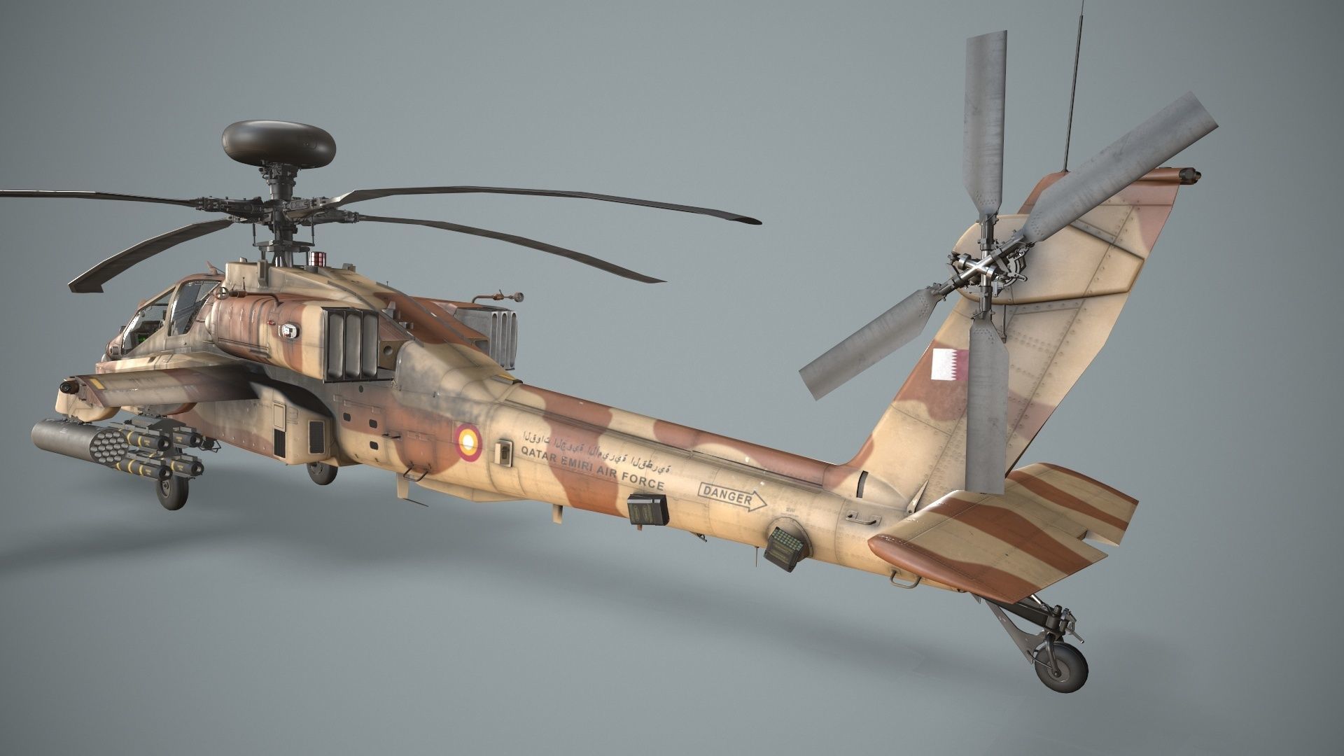 Apache AH-64E Qatar Emiri Air Force Basic Animation Low-poly 3D model_6