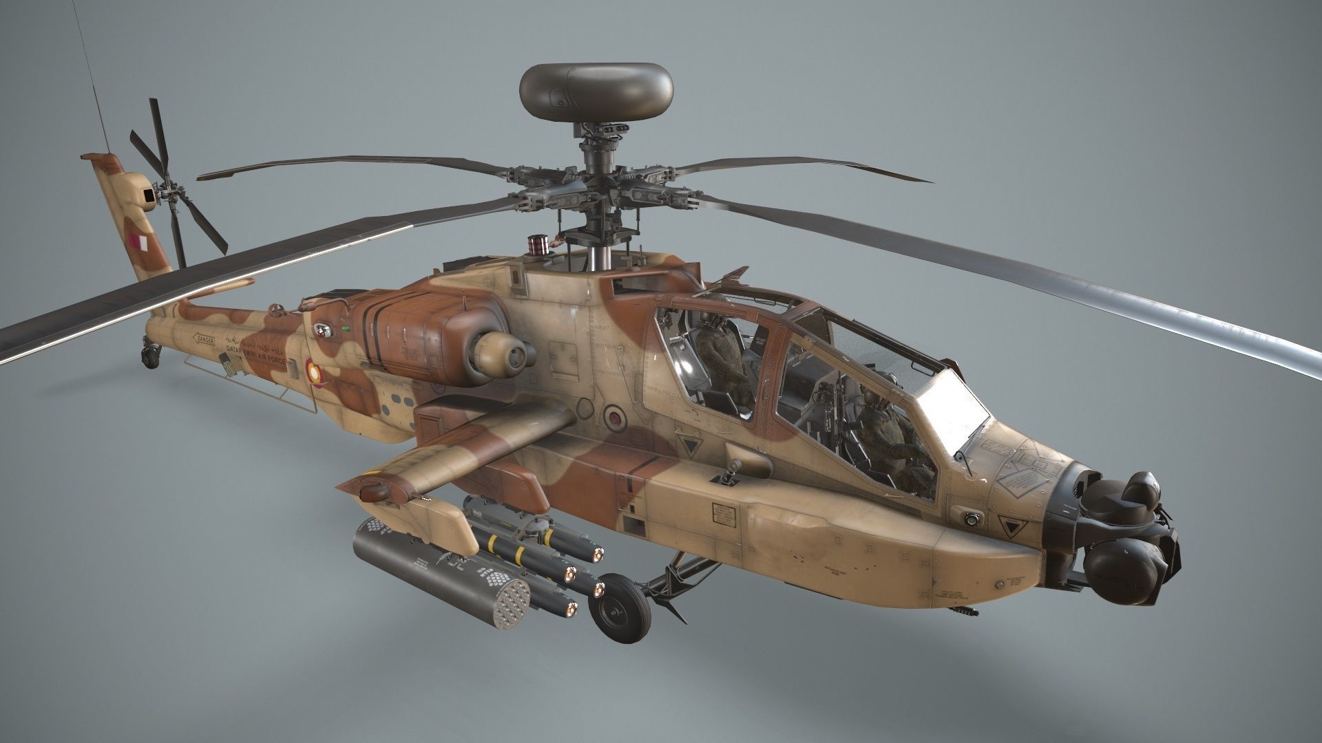 Apache AH-64E Qatar Emiri Air Force Basic Animation Low-poly 3D model_9