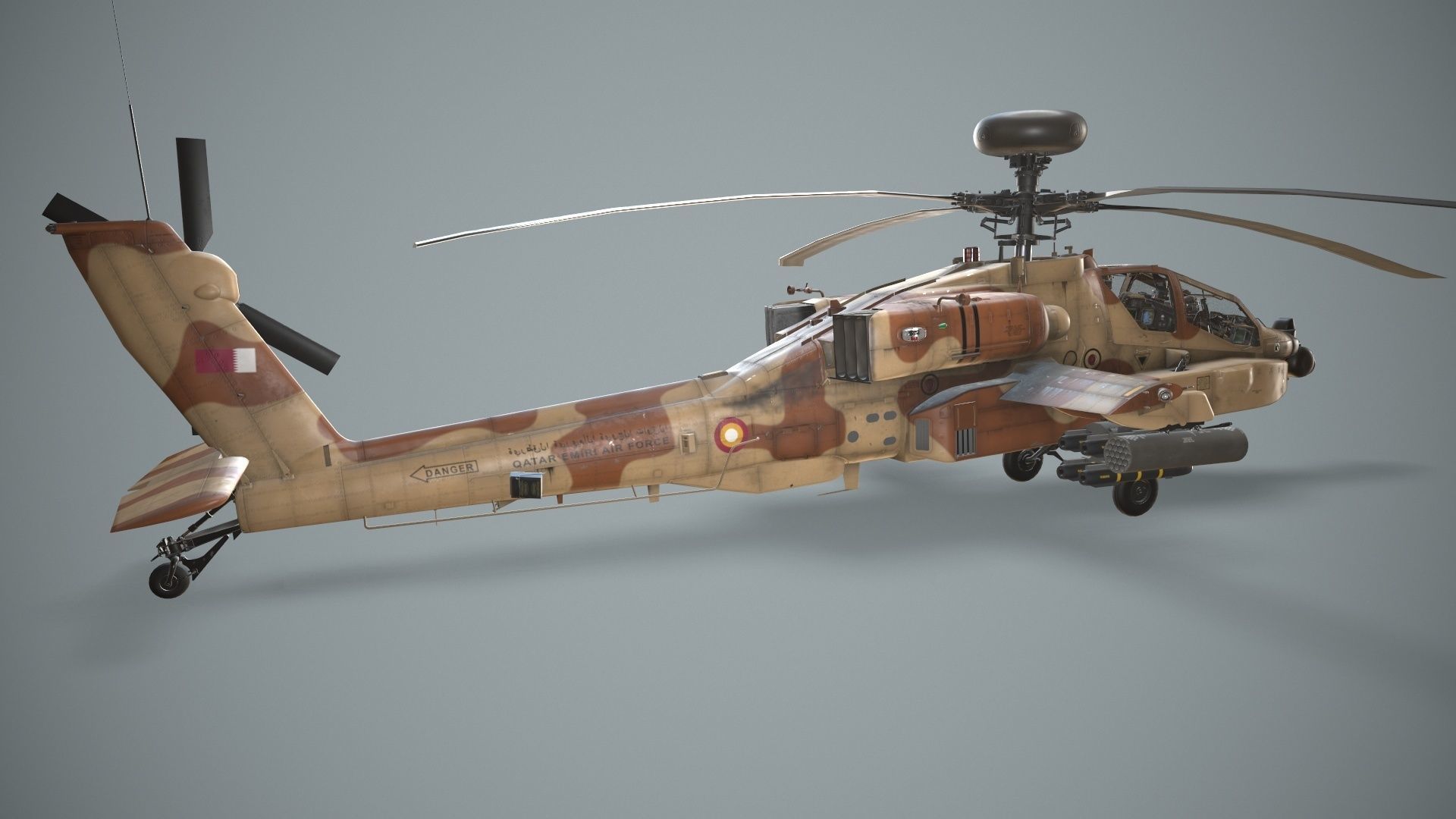 Apache AH-64E Qatar Emiri Air Force Basic Animation Low-poly 3D model_8