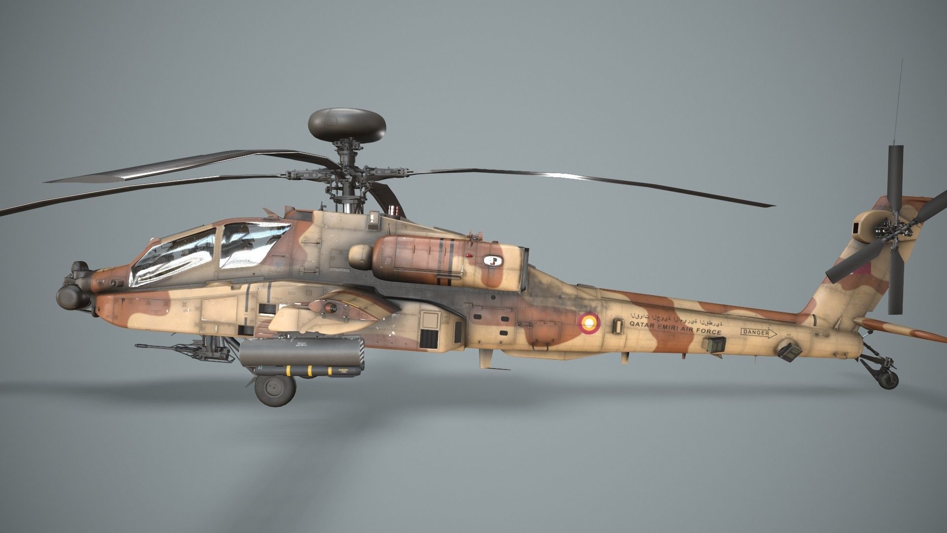 Apache AH-64E Qatar Emiri Air Force Complex Animation Low-poly 3D model_5