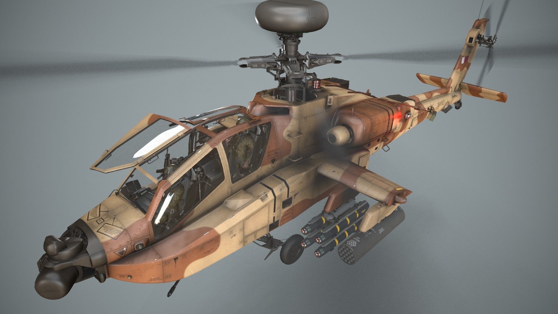 Apache AH-64E Qatar Emiri Air Force Complex Animation Low-poly 3D model_4