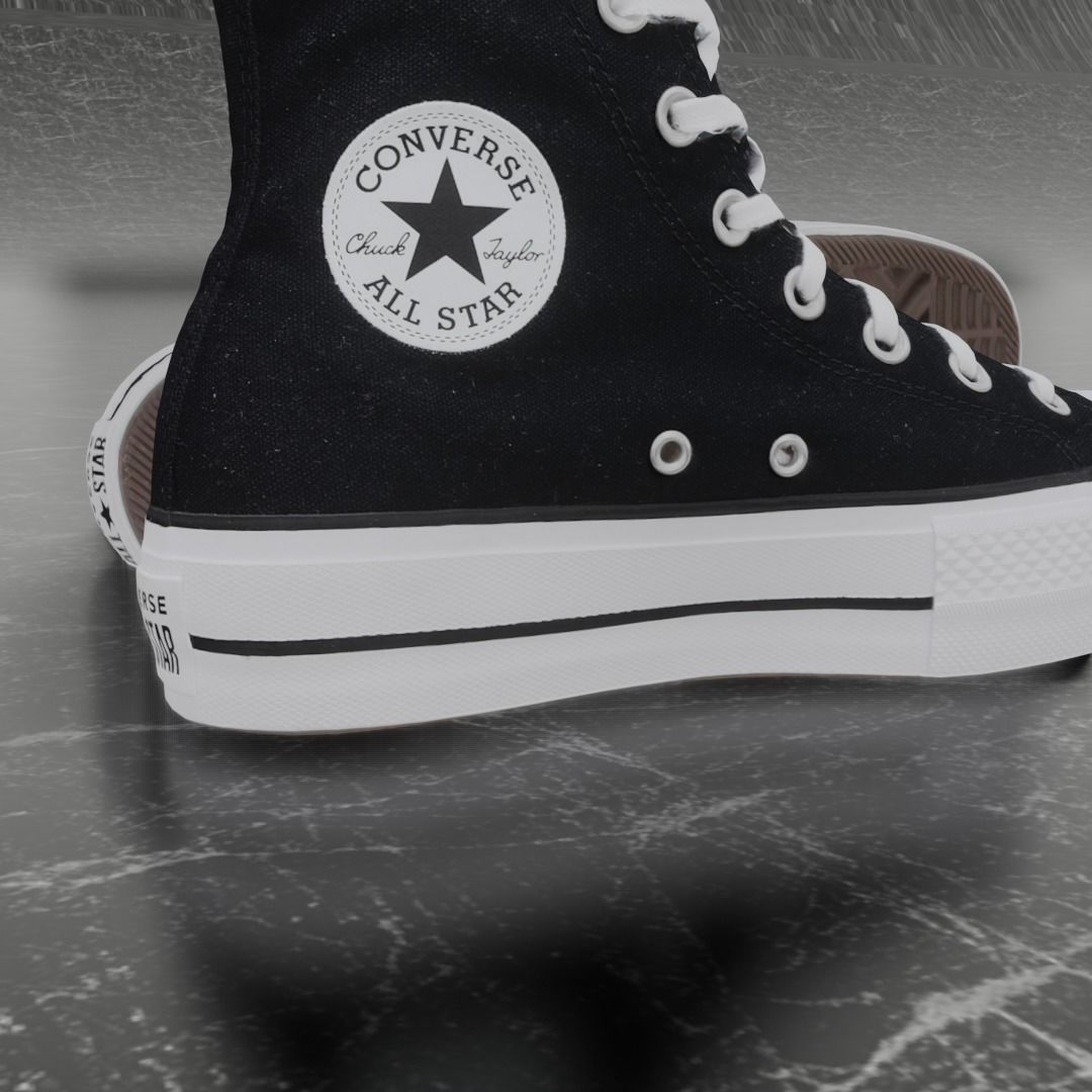 CONVERSE 3D SHOES - BLACK HIGH Low-poly 3D model_6