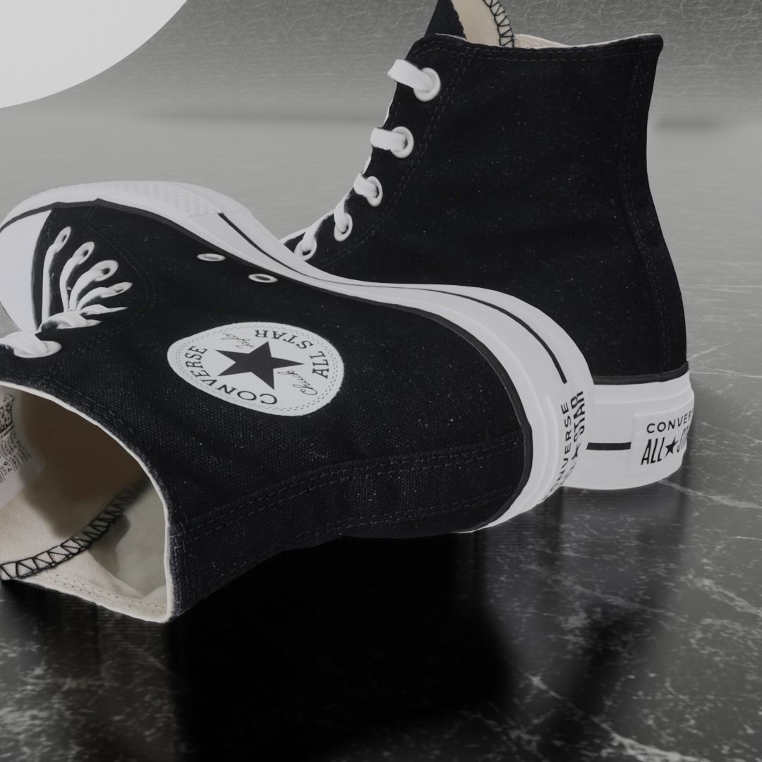 CONVERSE 3D SHOES - BLACK HIGH Low-poly 3D model_4