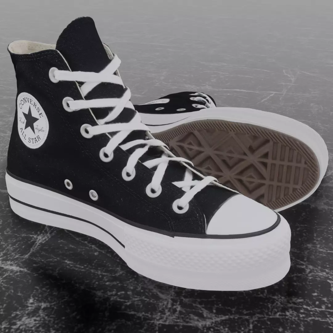 CONVERSE 3D SHOES - BLACK HIGH Low-poly 3D model_0