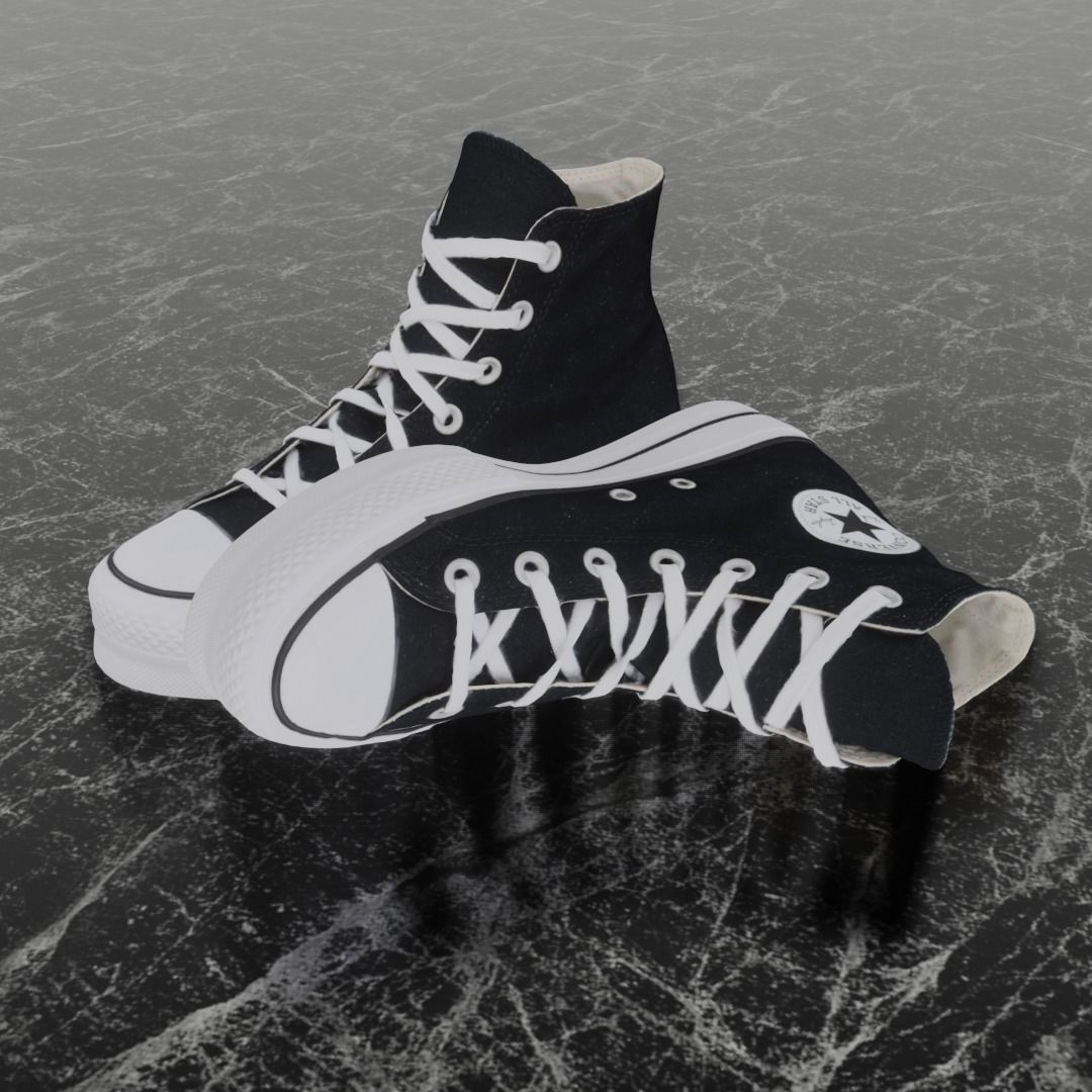 CONVERSE 3D SHOES - BLACK HIGH Low-poly 3D model_1