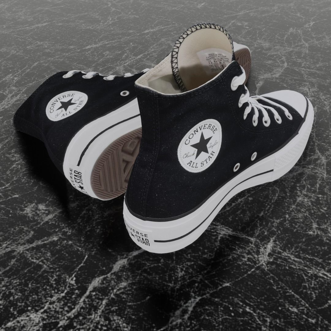 CONVERSE 3D SHOES - BLACK HIGH Low-poly 3D model_7