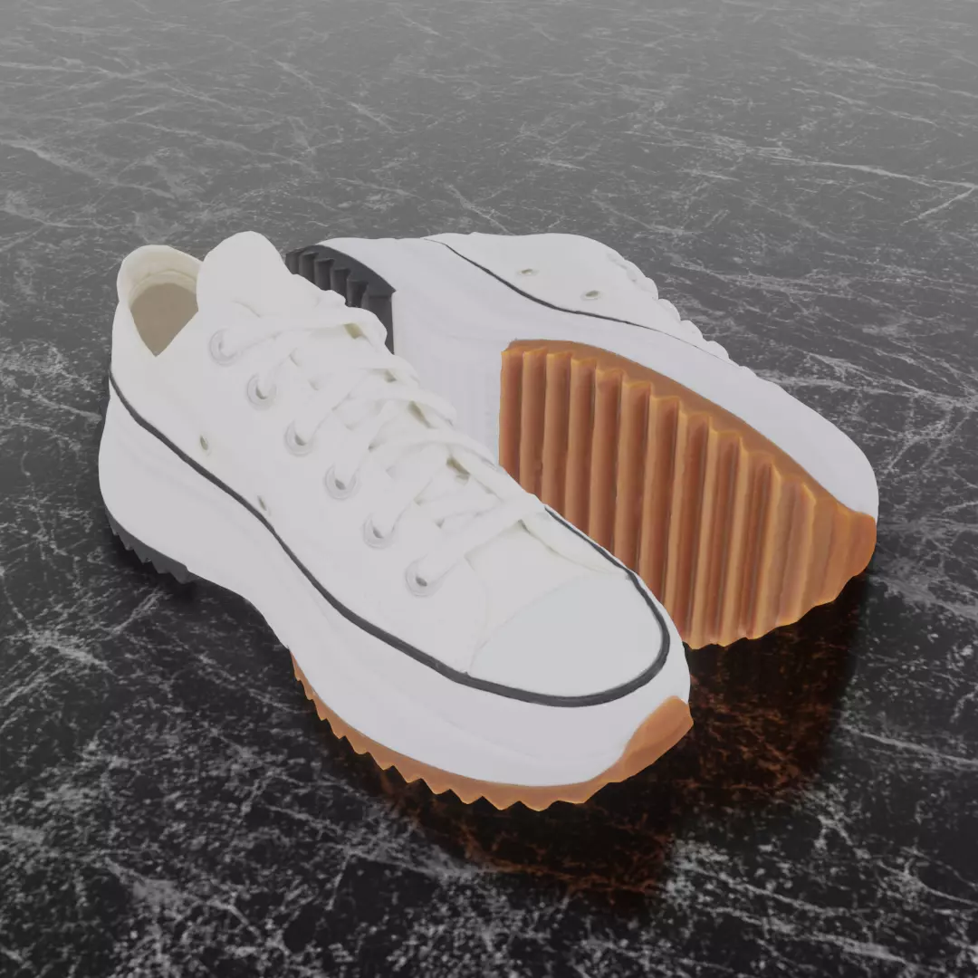CONVERSE 3D SHOES - WHITE - BROWN LOW Low-poly 3D model_0