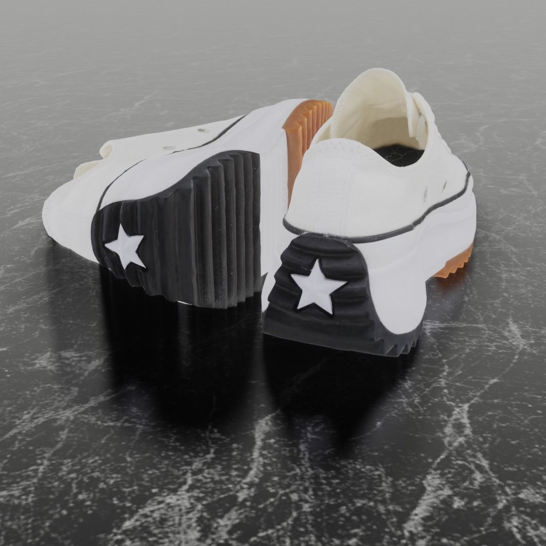 CONVERSE 3D SHOES - WHITE - BROWN LOW Low-poly 3D model_5