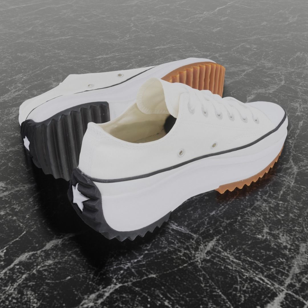 CONVERSE 3D SHOES - WHITE - BROWN LOW Low-poly 3D model_4
