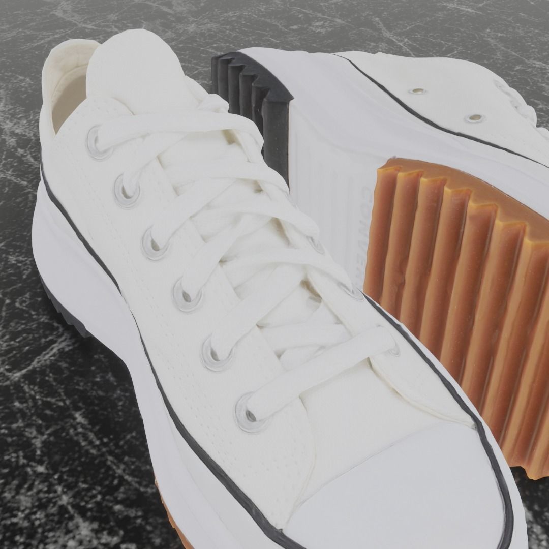 CONVERSE 3D SHOES - WHITE - BROWN LOW Low-poly 3D model_7
