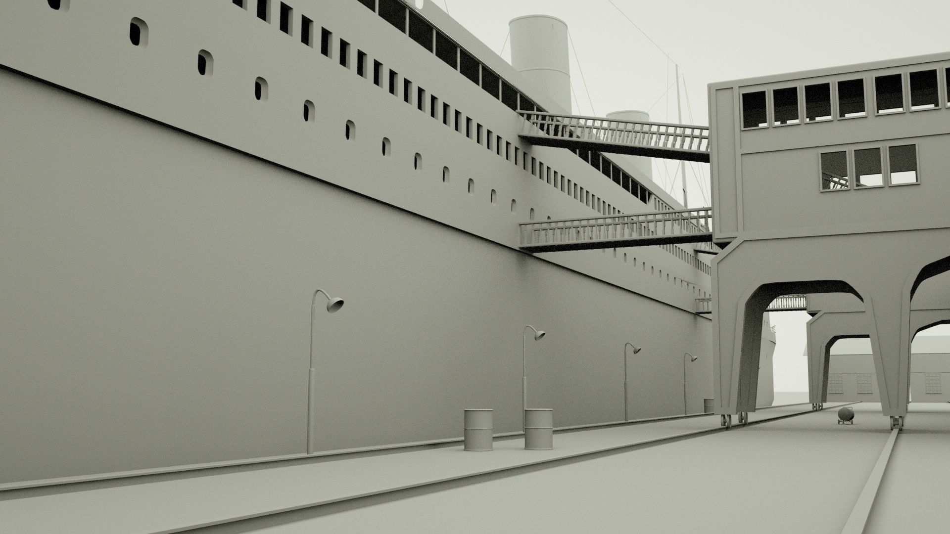 RMS titanic and port movie scene 3D model_6