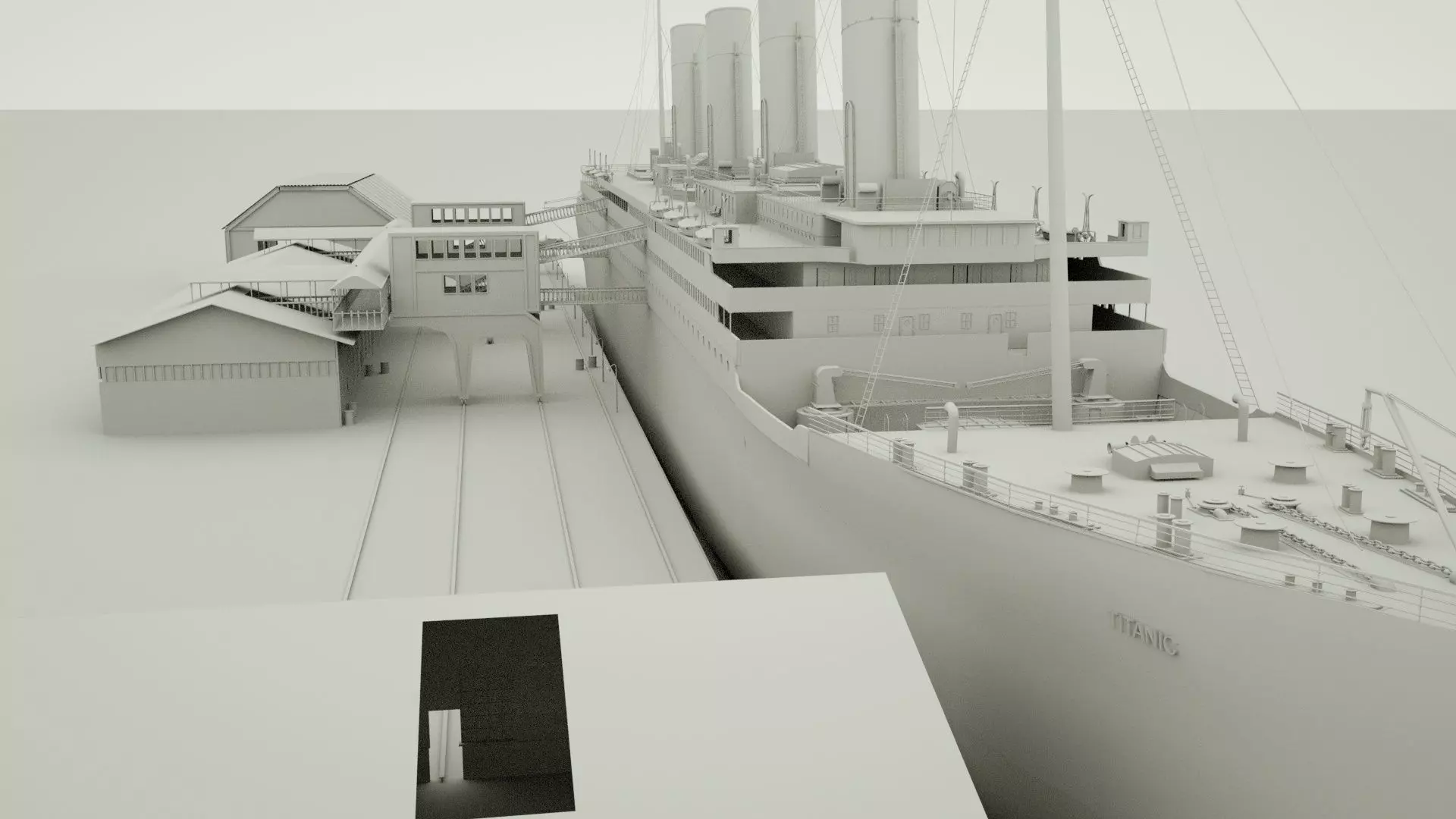 RMS titanic and port movie scene 3D model_0