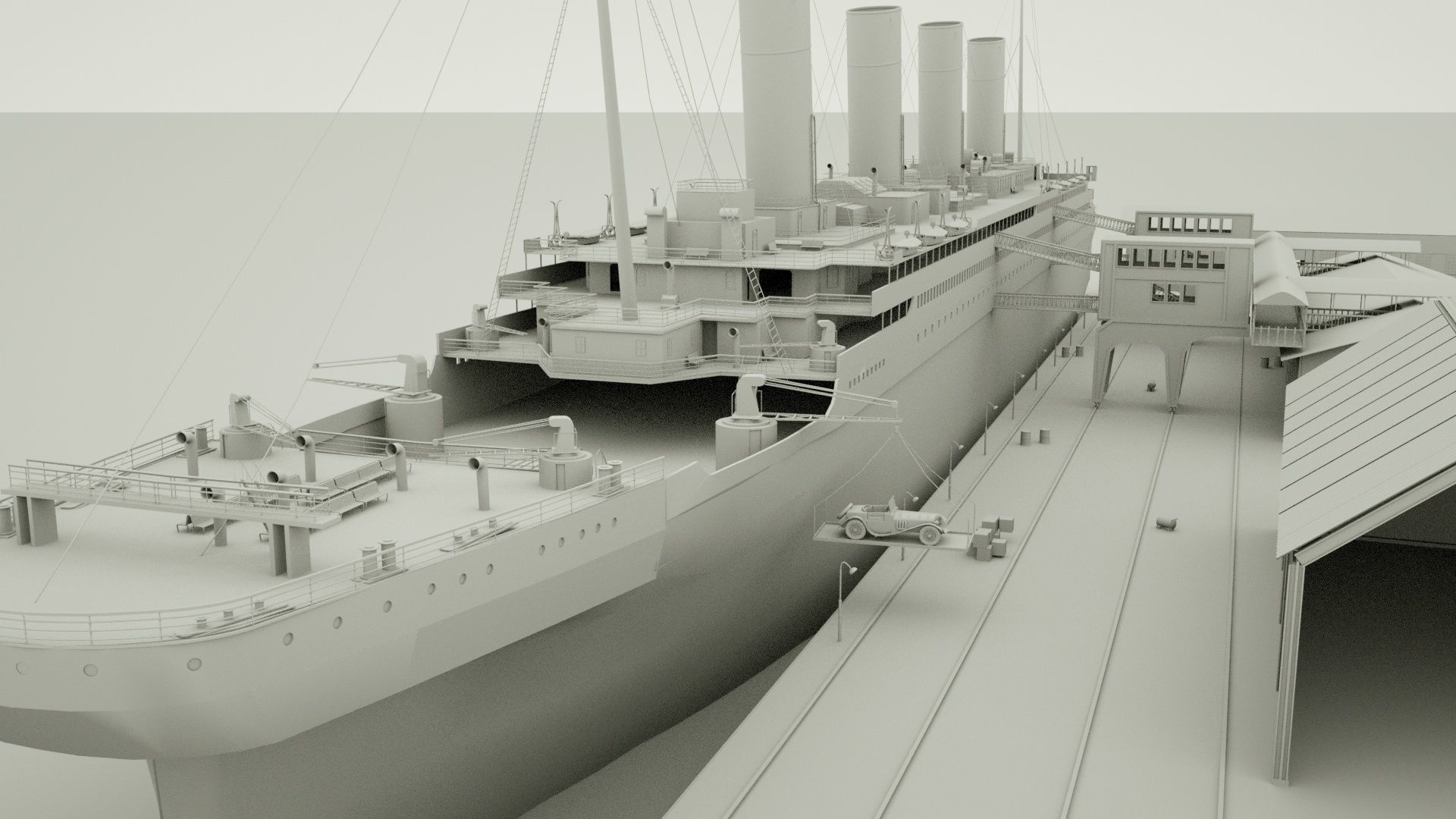 RMS titanic and port movie scene 3D model_2