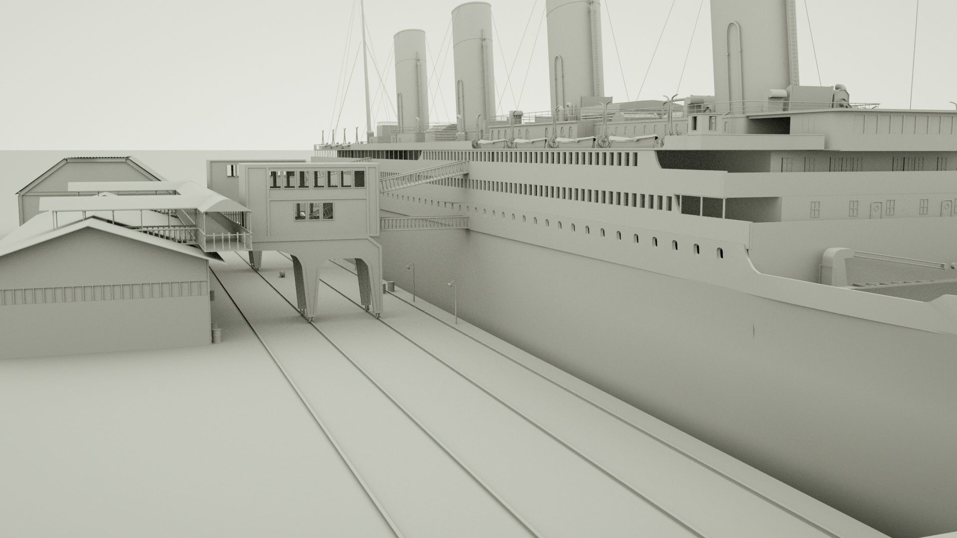 RMS titanic and port movie scene 3D model_5