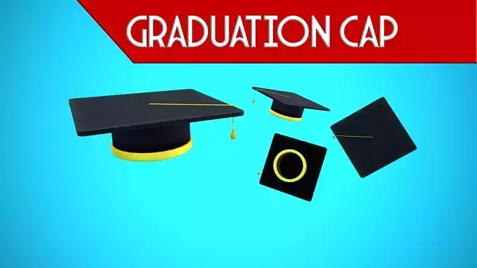 GRADUATION CAP CARTOON STYLIZED Low-poly 3D model