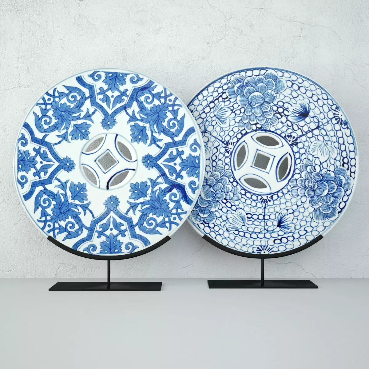 Blue and White Ceramic Disks 1 3D model