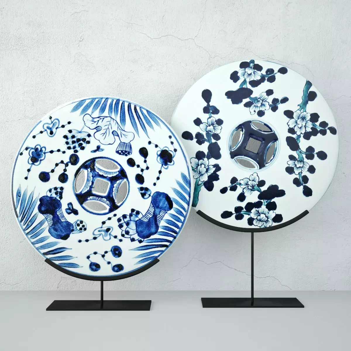 Blue and White Ceramic Disks 2 3D model