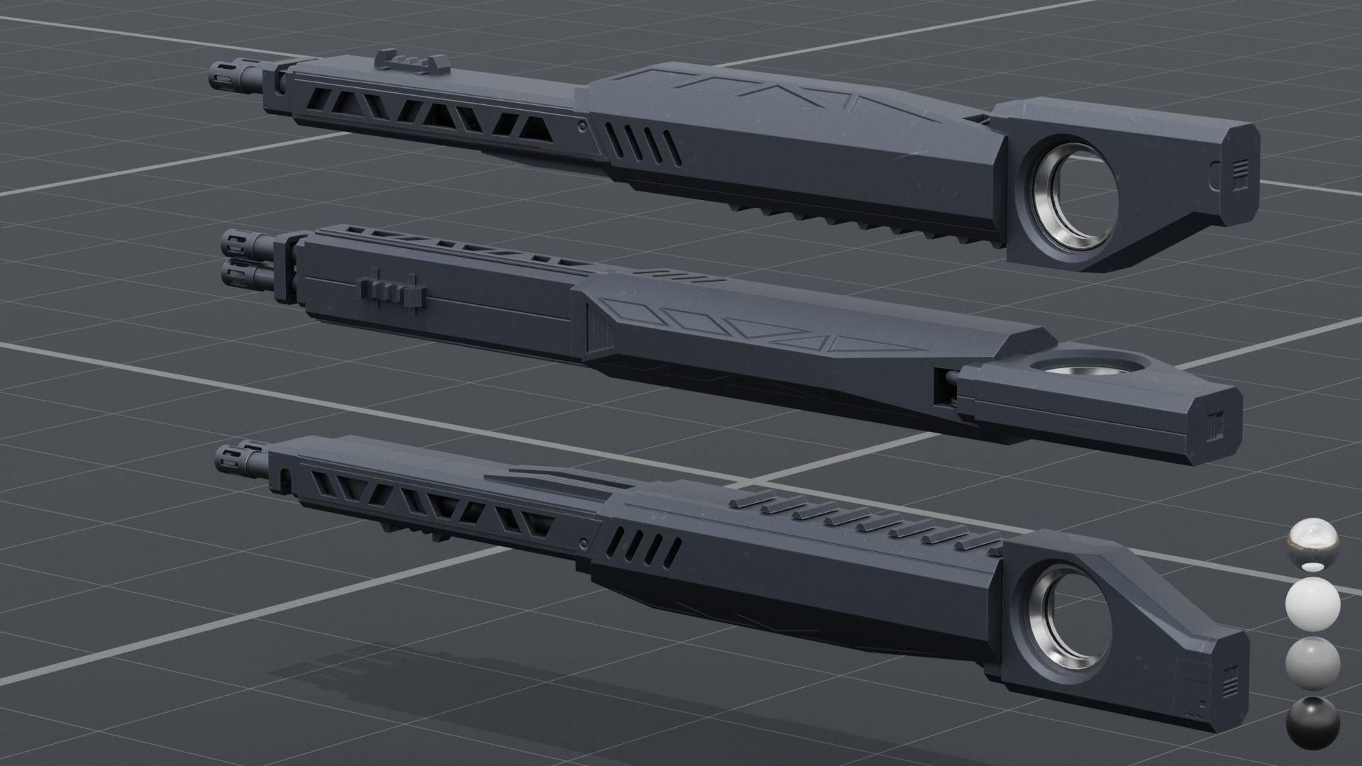Twin barrel  sci-fi auto cannon Low-poly 3D model_12