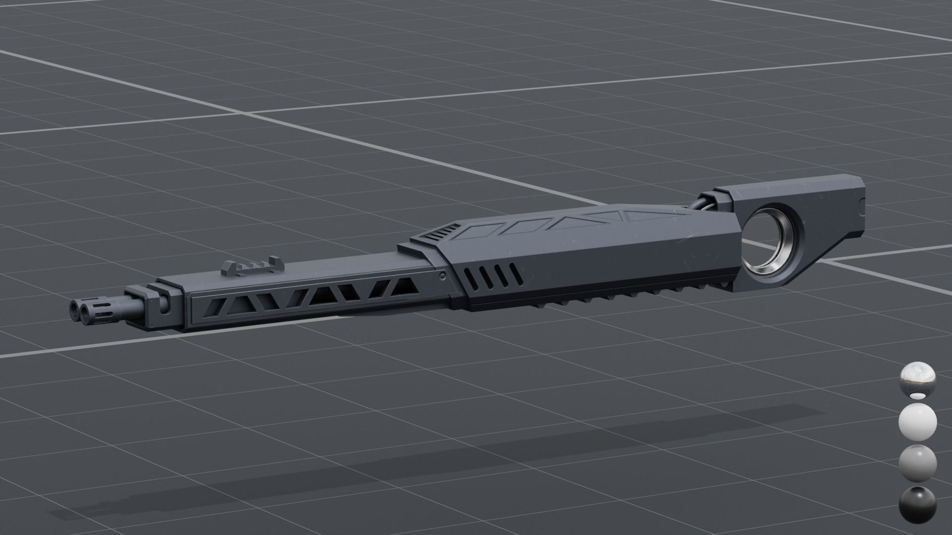 Twin barrel  sci-fi auto cannon Low-poly 3D model_1