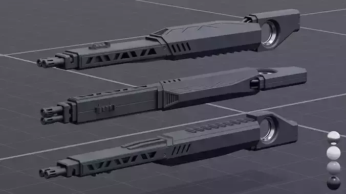 Twin barrel  sci-fi auto cannon Low-poly 3D model