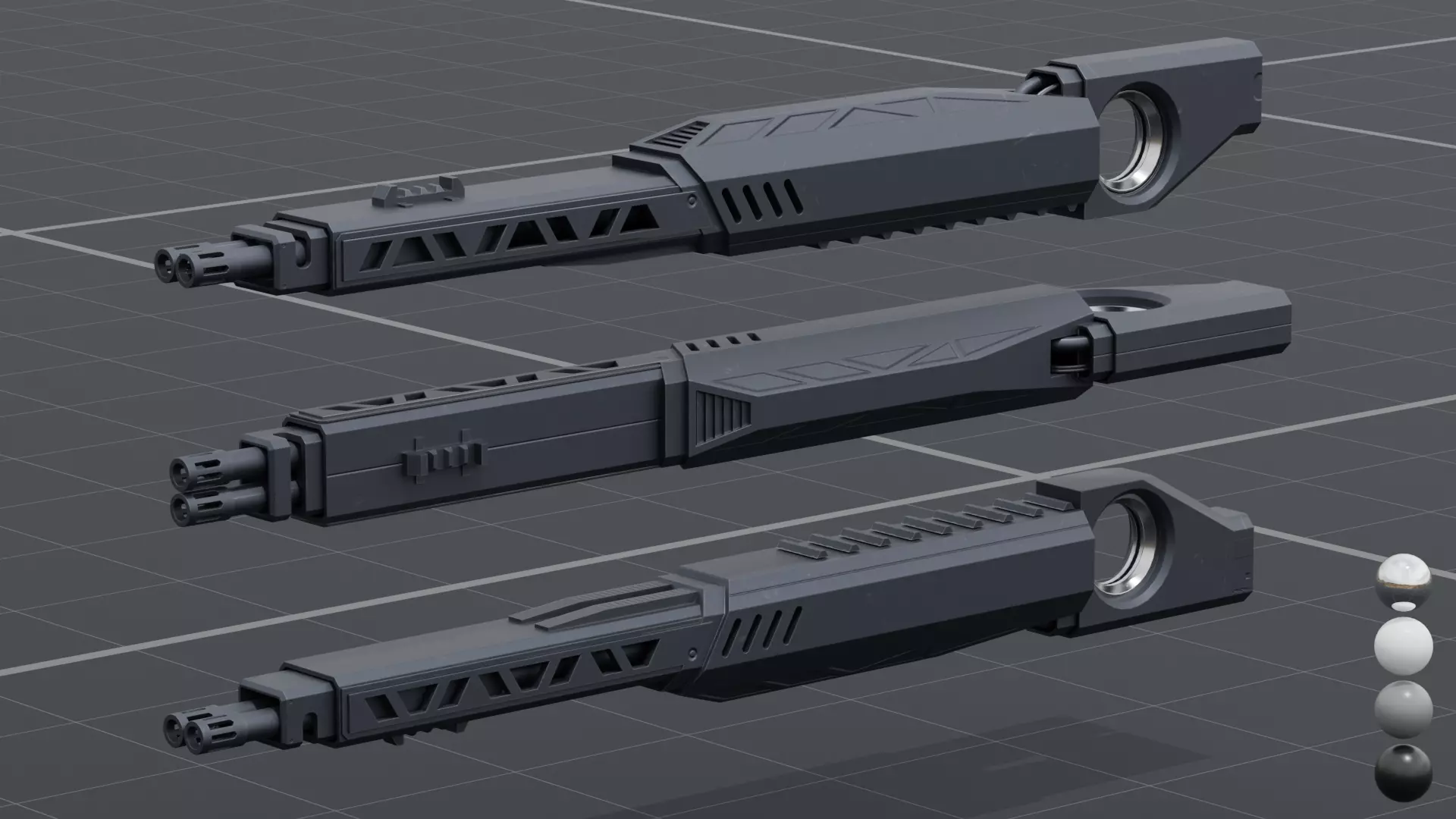 Twin barrel  sci-fi auto cannon Low-poly 3D model_0