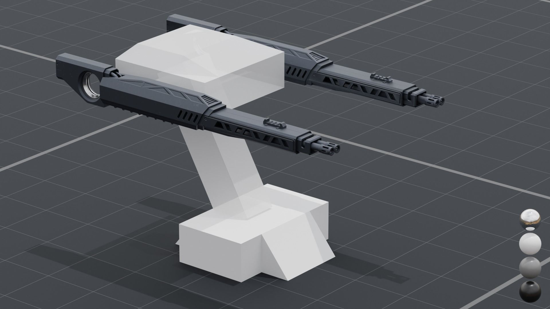 Twin barrel  sci-fi auto cannon Low-poly 3D model_3