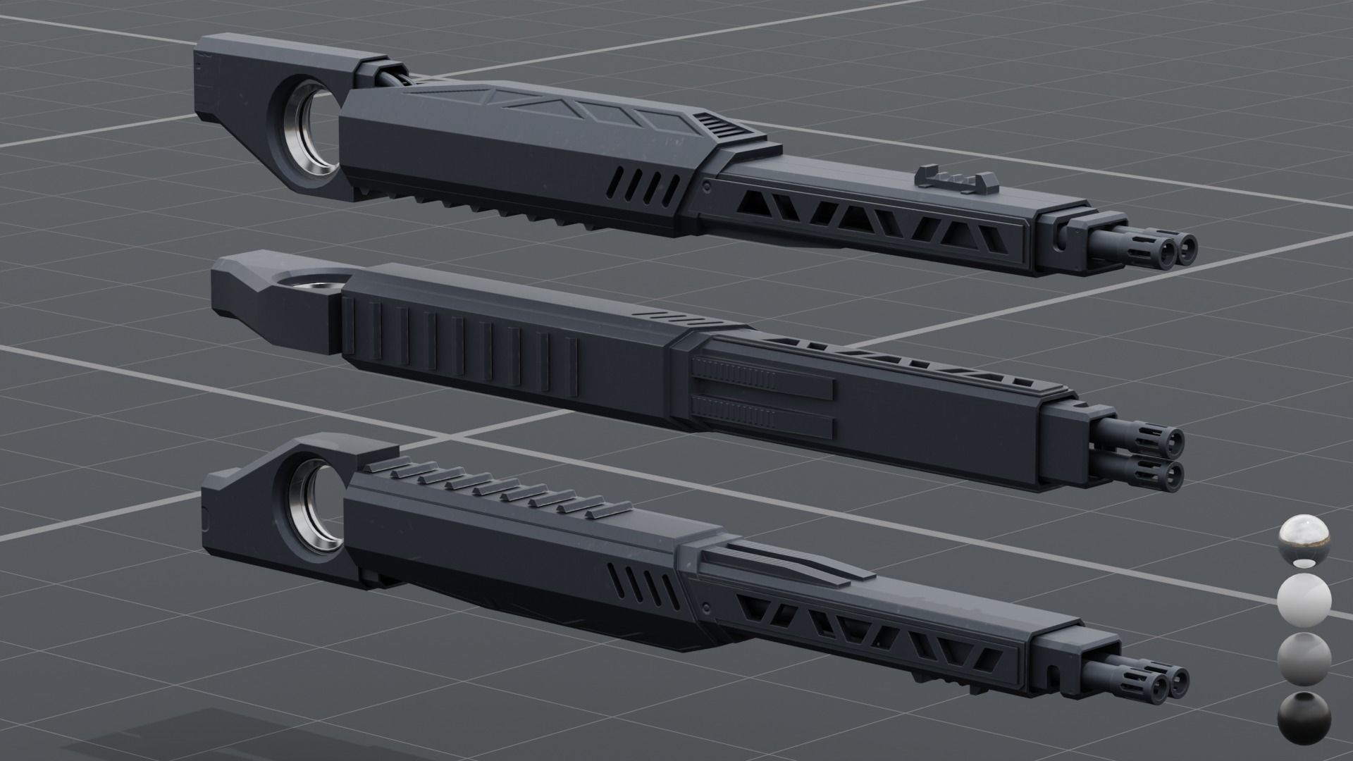 Twin barrel  sci-fi auto cannon Low-poly 3D model_11