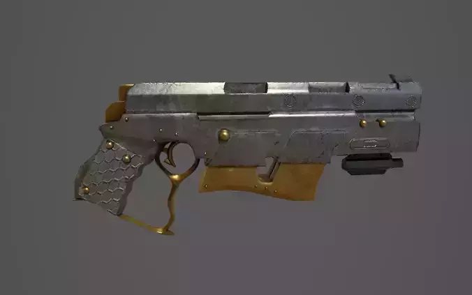 Lowpoly Steam punk PBR game ready Gun Asset 