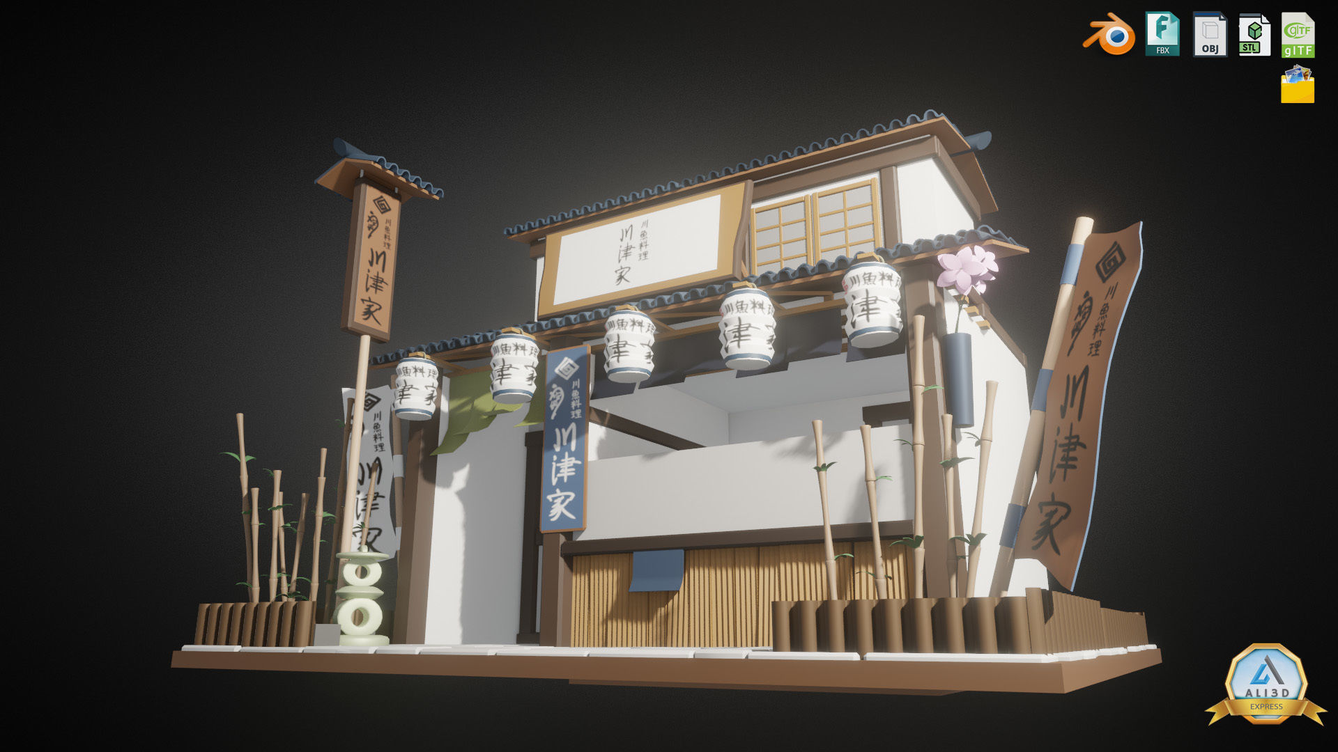 Stylized Japanese Restaurant Low-poly 3D model_5
