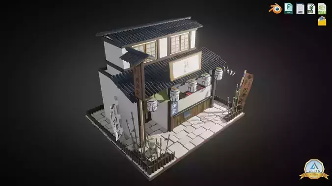Stylized Japanese Restaurant  Low-poly 3D model