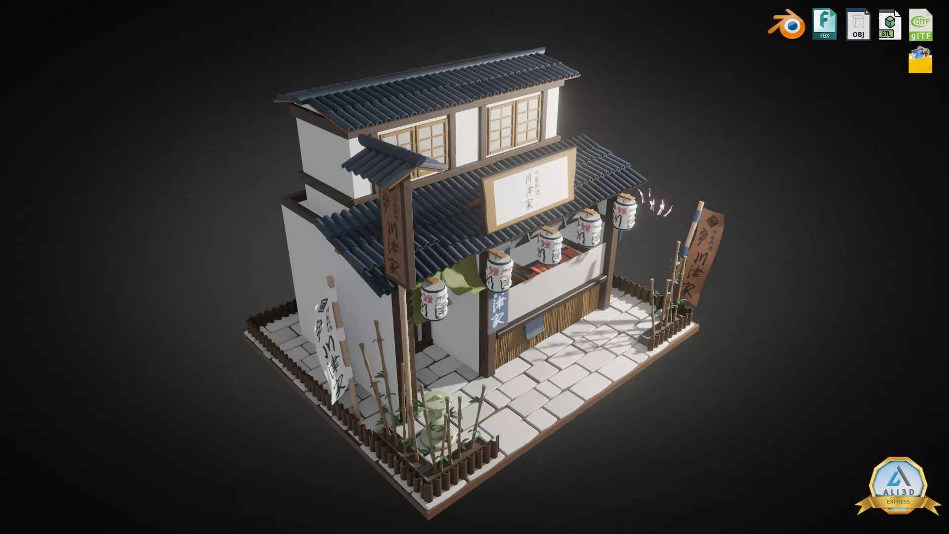 Stylized Japanese Restaurant Low-poly 3D model_0