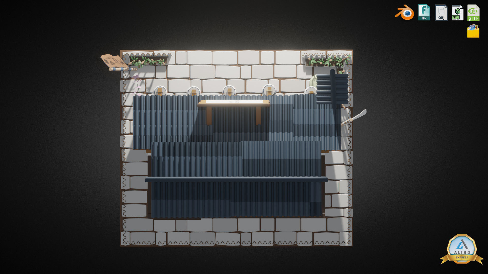 Stylized Japanese Restaurant Low-poly 3D model_6