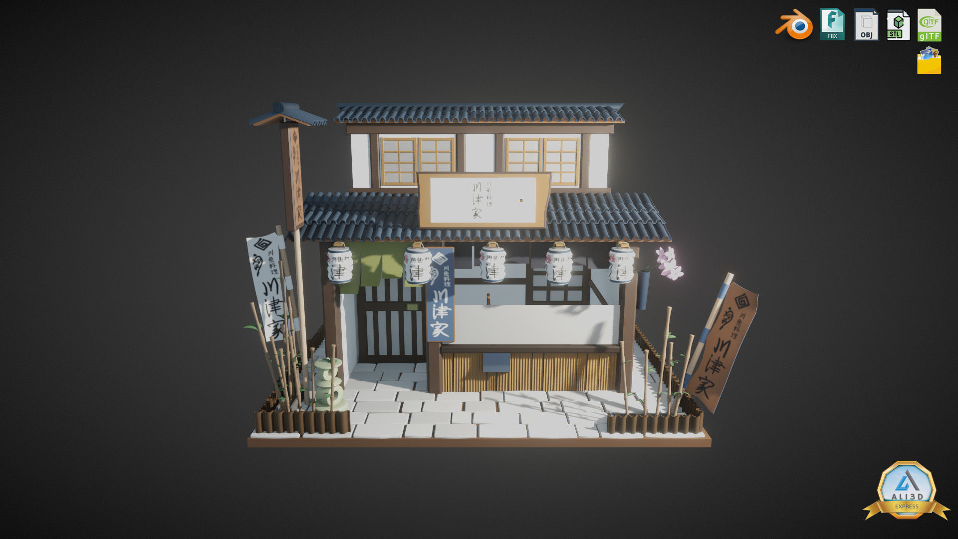 Stylized Japanese Restaurant Low-poly 3D model_3