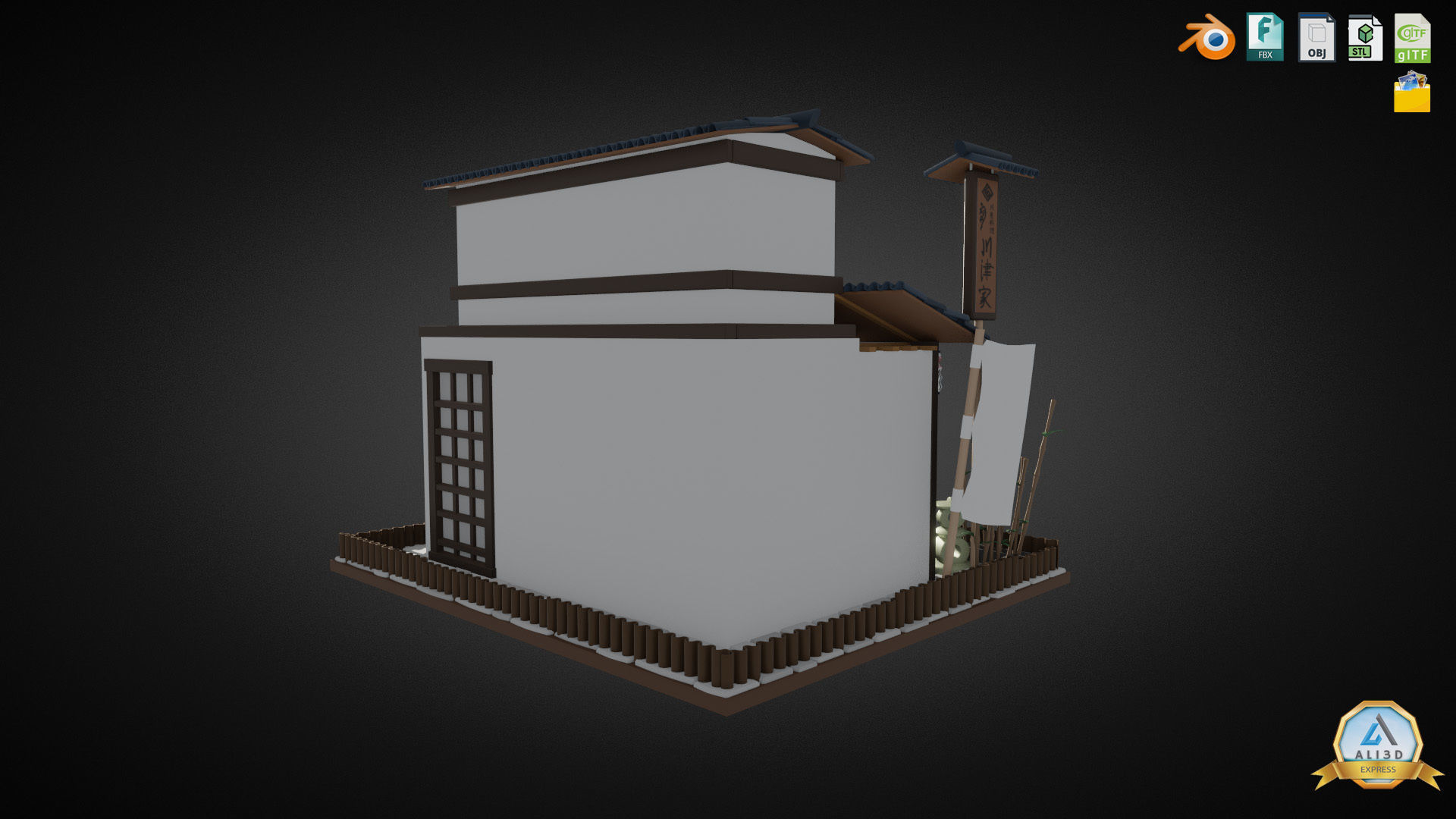 Stylized Japanese Restaurant Low-poly 3D model_11