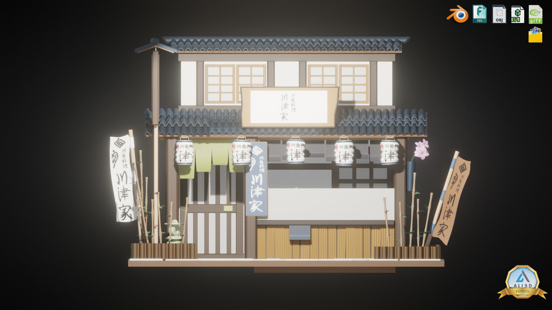 Stylized Japanese Restaurant Low-poly 3D model_1