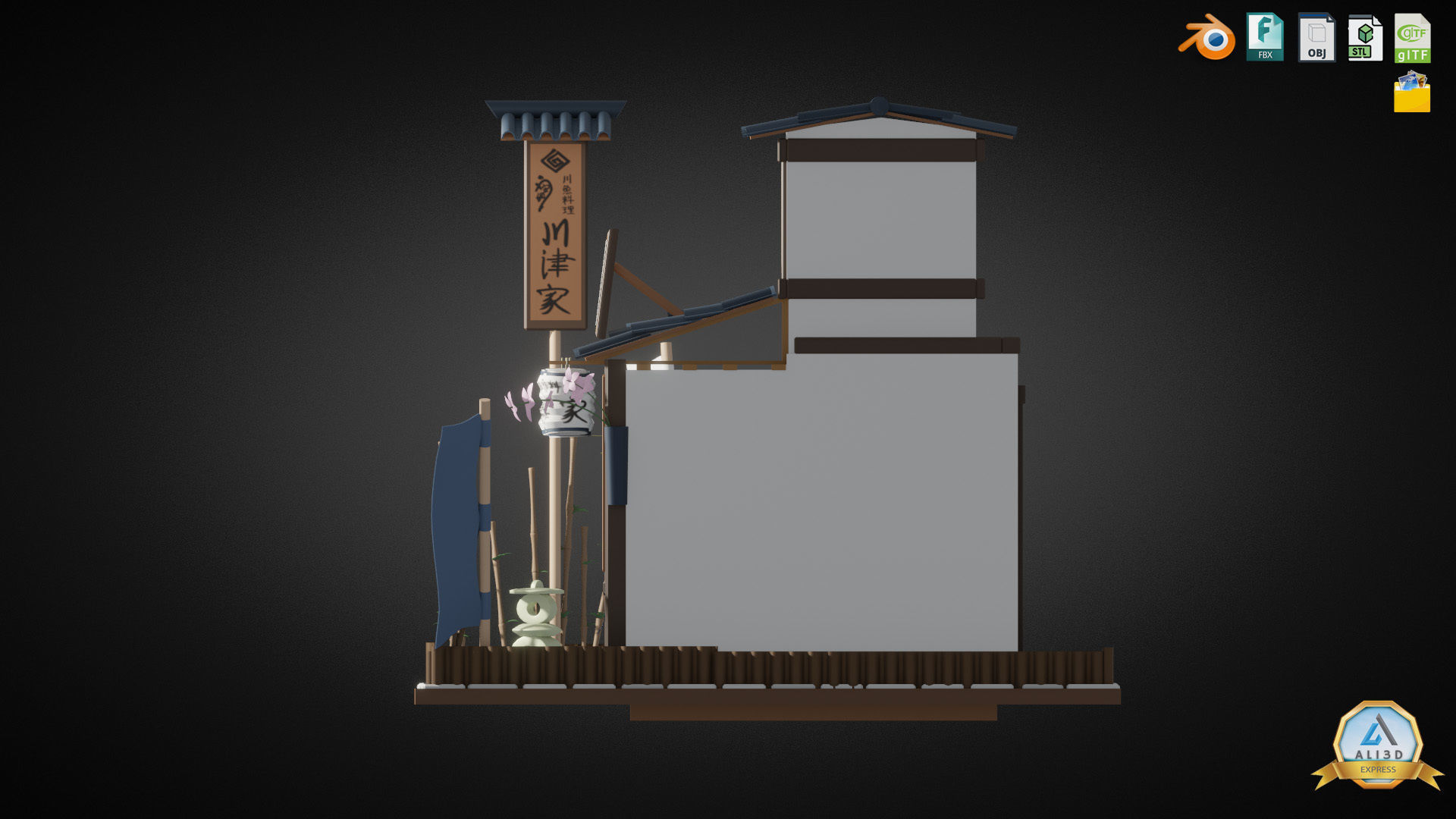 Stylized Japanese Restaurant Low-poly 3D model_7