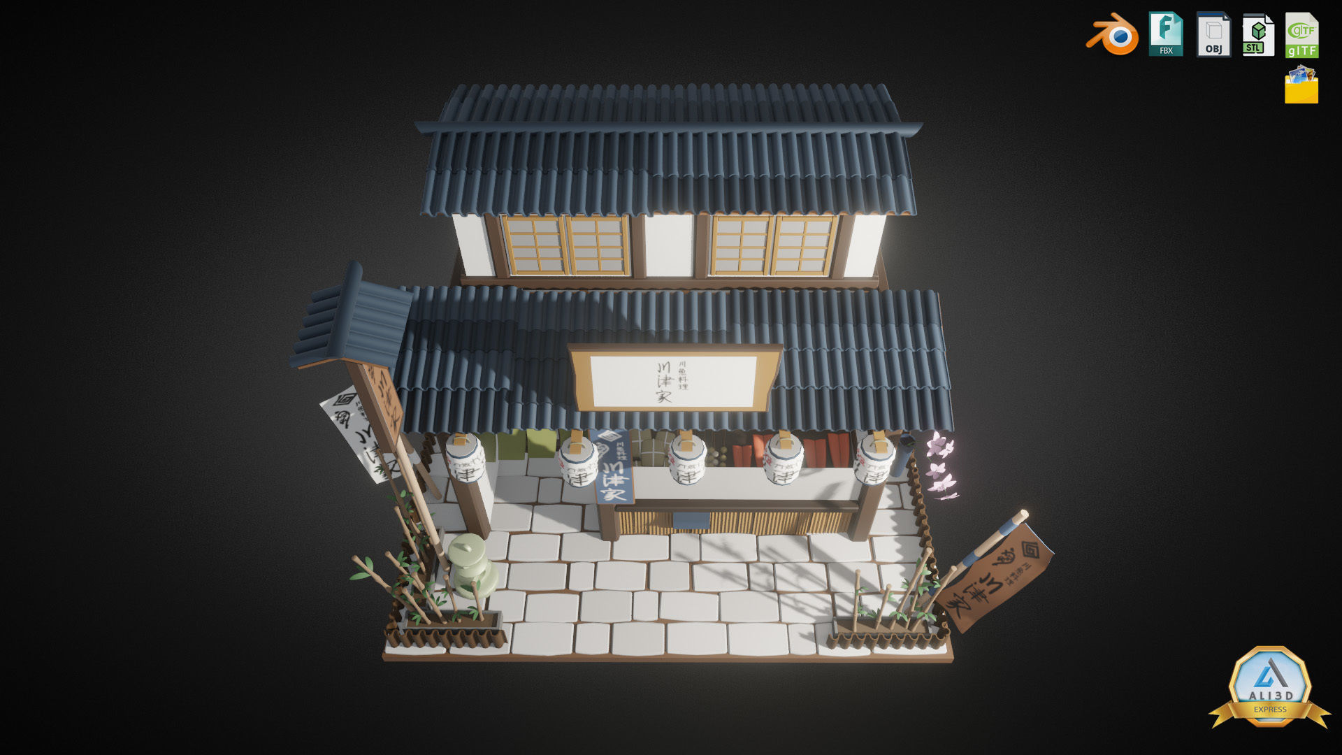 Stylized Japanese Restaurant Low-poly 3D model_4