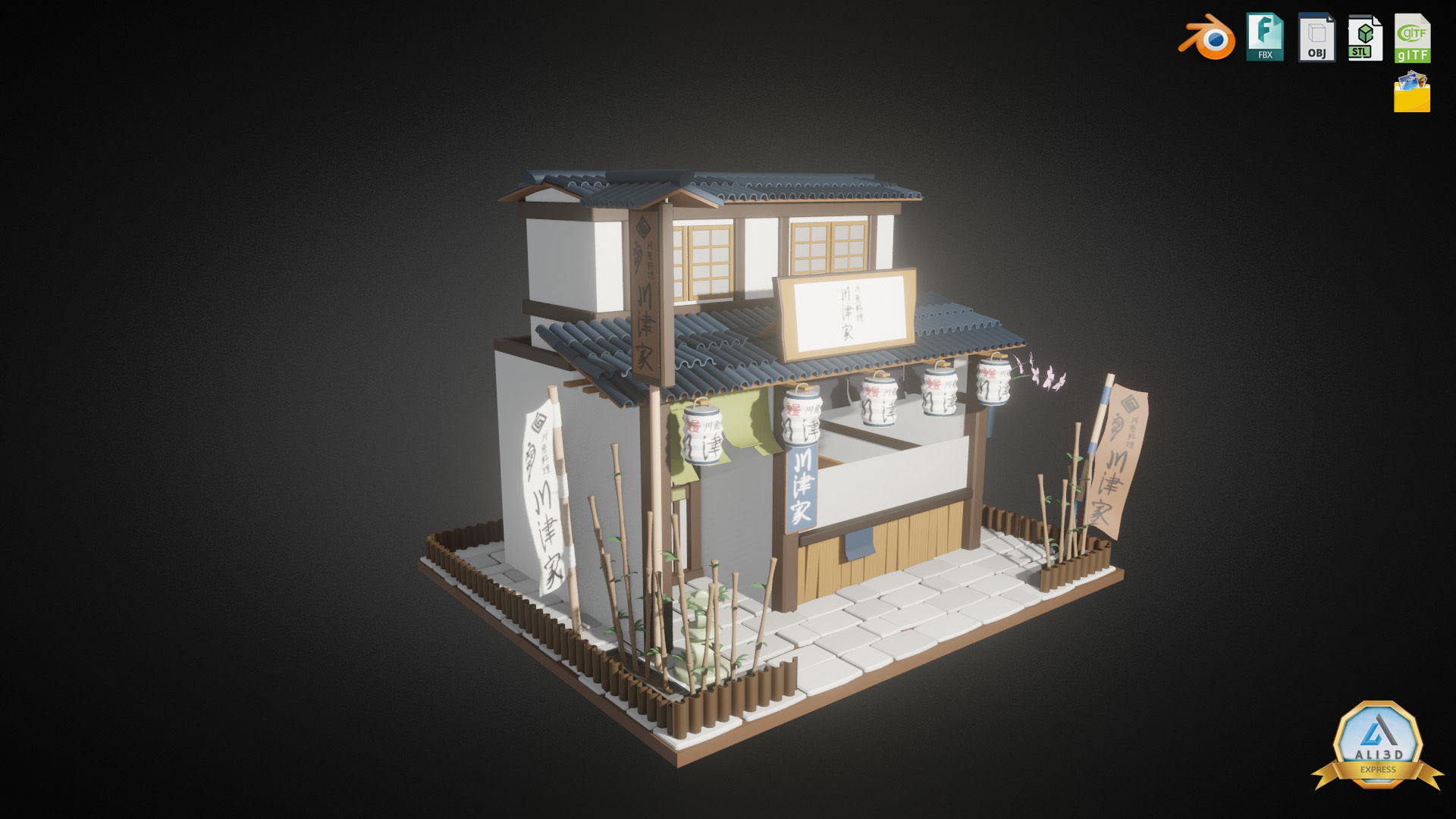 Stylized Japanese Restaurant Low-poly 3D model_2