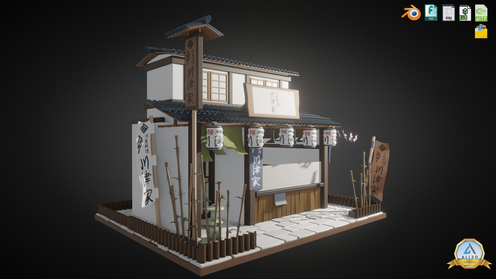 Stylized Japanese Restaurant Low-poly 3D model_12