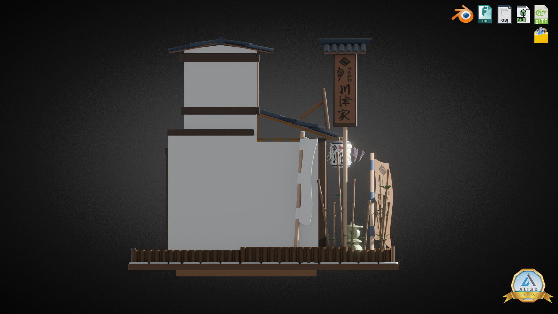 Stylized Japanese Restaurant Low-poly 3D model_8