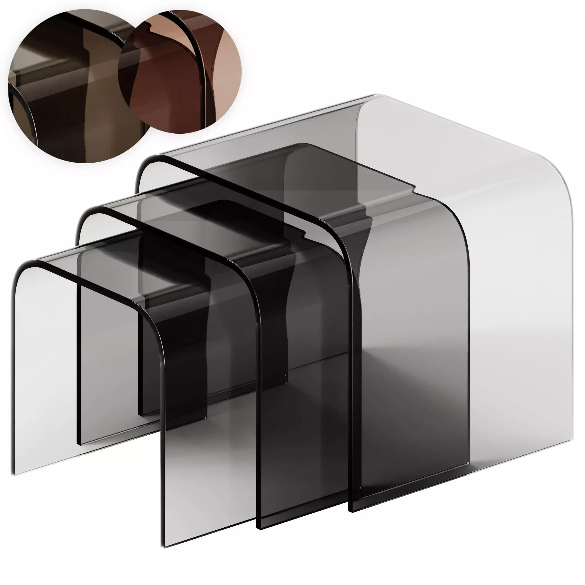 Tonin Casa ANEMONE Glass coffee tables Set 3D model_0