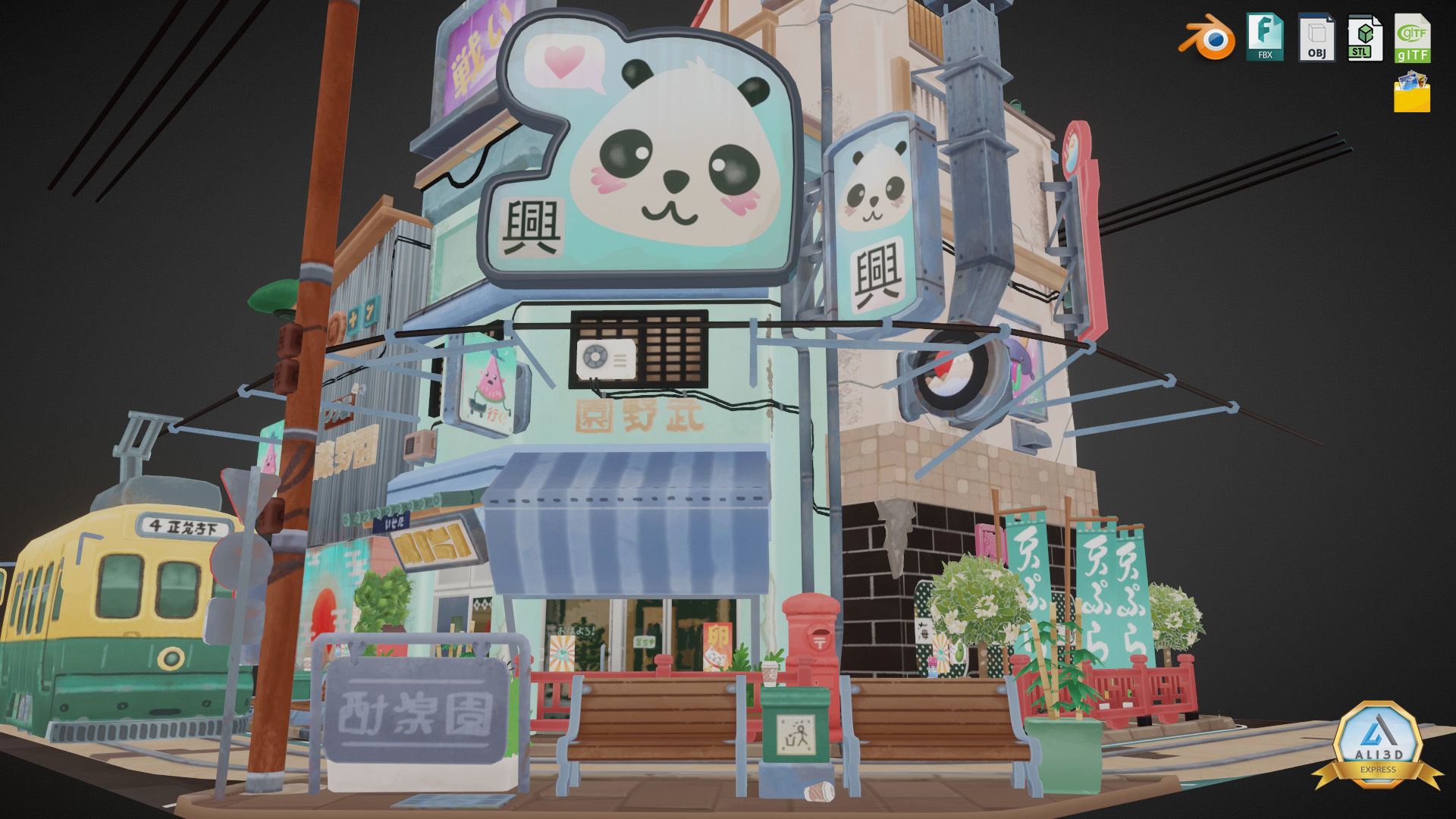 Stylized Japanese Street Corner - Texture Baked Low-poly 3D model_2