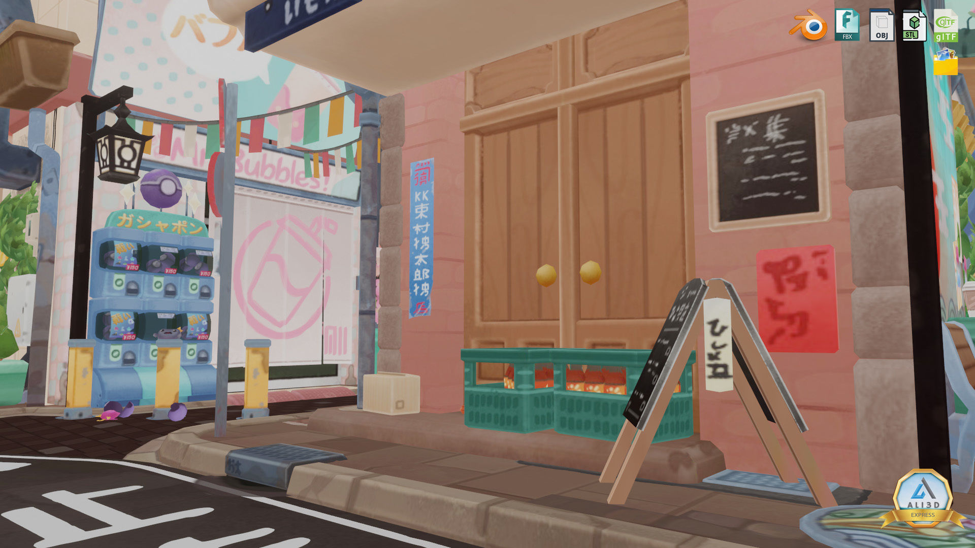 Stylized Japanese Street Corner - Texture Baked Low-poly 3D model_6